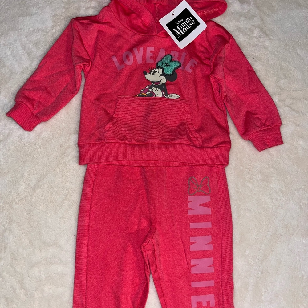Disney Minnie Mouse pink 12m girls hooded sweat set